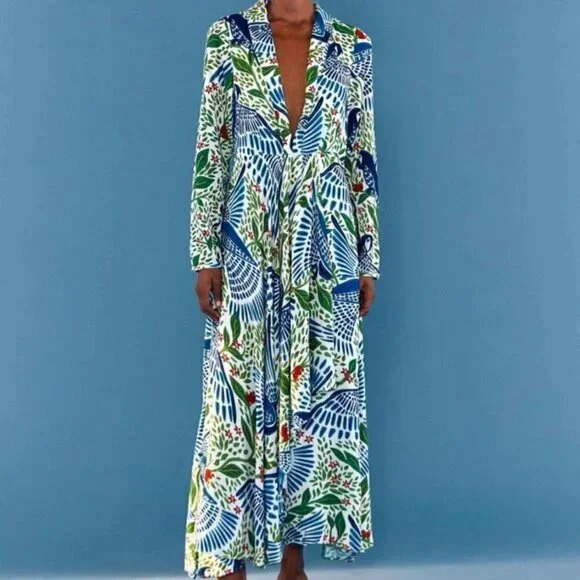 farm rio blue macaw flight maxi dress Blue Macaw Flight Maxi Dress